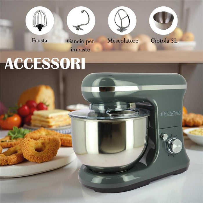 HIGH-TECH IMPASTATRICE PLANETARIA CON CESTELLO IN ACCIAIO CAPIENZA 5L 1200W - COLORE GRIGIO
