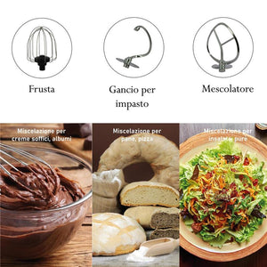 HIGH-TECH IMPASTATRICE PLANETARIA CON CESTELLO IN ACCIAIO CAPIENZA 5L 1200W - COLORE GRIGIO