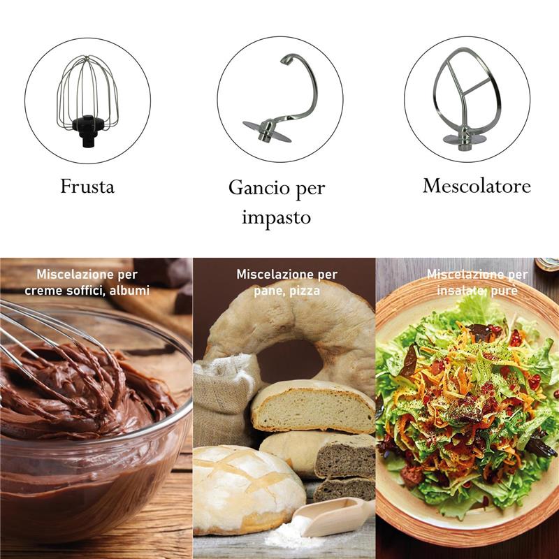 HIGH-TECH IMPASTATRICE PLANETARIA CON CESTELLO IN ACCIAIO CAPIENZA 5L 1200W - COLORE GRIGIO