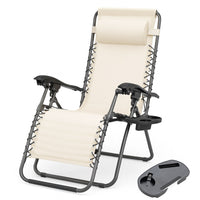 Sedia Poltrona Giardino Gravità Zero Pieghevole Acciaio Oxford con Vassoio Laterale Beige