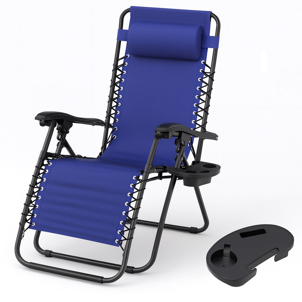 Sedia Poltrona Giardino Gravità Zero Pieghevole Acciaio Oxford con Vassoio Laterale Blu