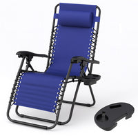 Sedia Poltrona Giardino Gravità Zero Pieghevole Acciaio Oxford con Vassoio Laterale Blu