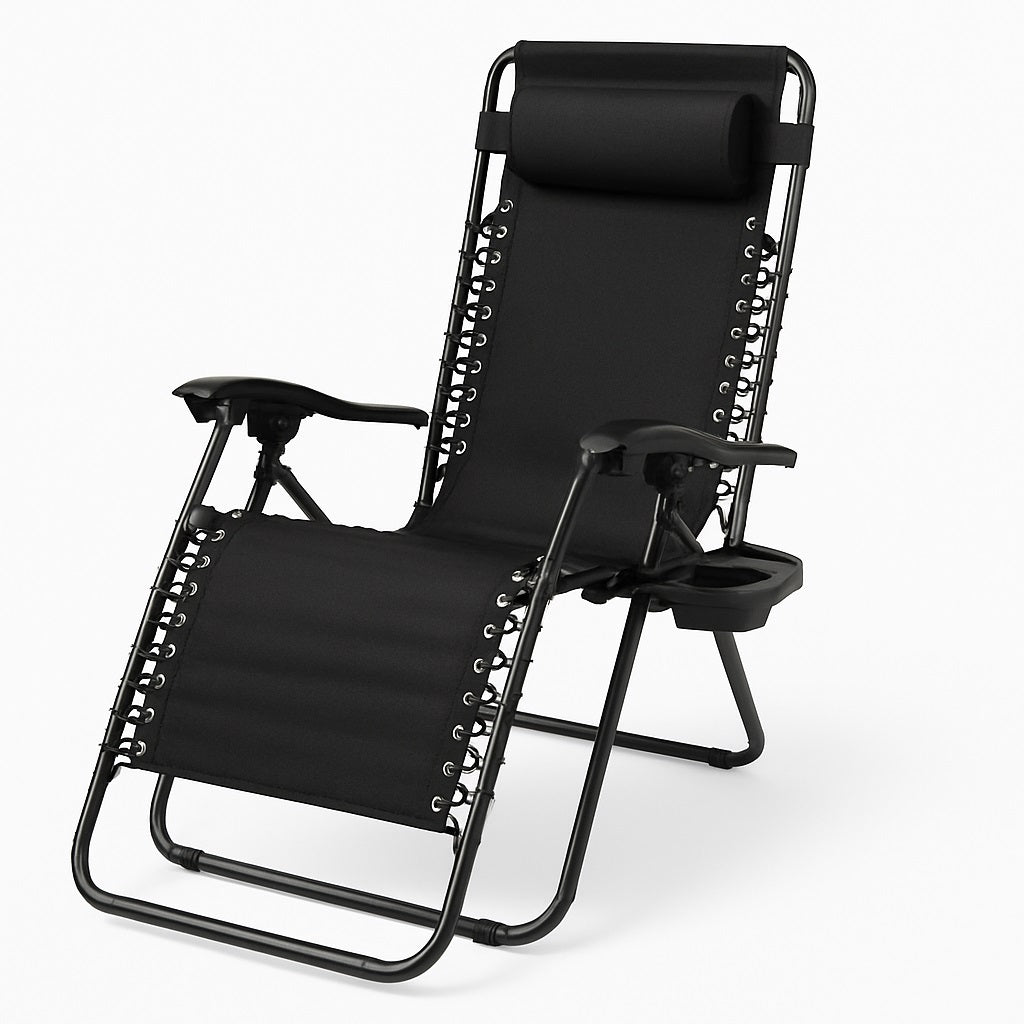 Sedia Poltrona Giardino Gravità Zero Pieghevole Acciaio Oxford con Vassoio Laterale Nero