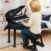 Pianoforte per Bambini 31 Tasti con Sgabello Microfono Luci Funzioni Educative Nero