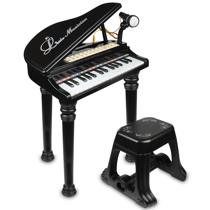 Pianoforte per Bambini 31 Tasti con Sgabello Microfono Luci Funzioni Educative Nero