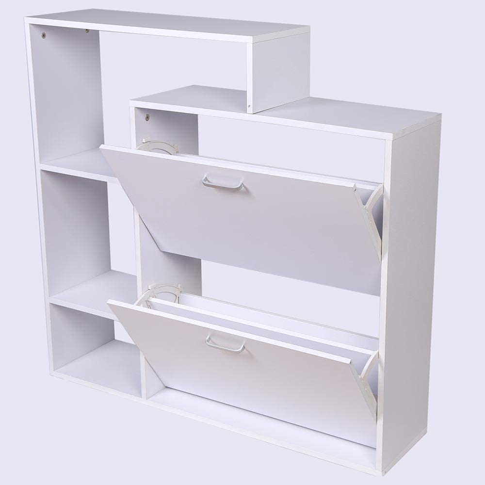 Scarpiera Doppia Profondità con Libreria 4 Ripiani Salvaspazio 102x25x98 cm Bianco