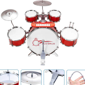Batteria Musicale Giocattolo con Microfono Pianola DJ MP3 Rossa per Bambini