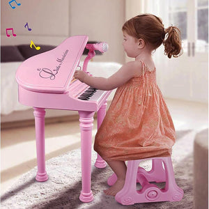 Pianoforte per Bambini 31 Tasti con Sgabello Microfono Luci Funzioni Educative Rosa