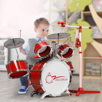 Batteria Musicale Giocattolo con Microfono Pianola DJ MP3 Rossa per Bambini