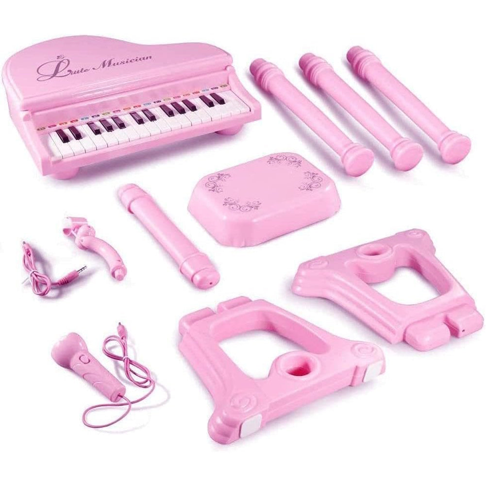 Pianoforte per Bambini 31 Tasti con Sgabello Microfono Luci Funzioni Educative Rosa