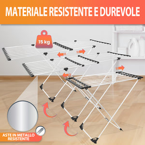 Stendino XXL Estensibile 18 Metri di Stenditura Bucato Salvaspazio Telescopica