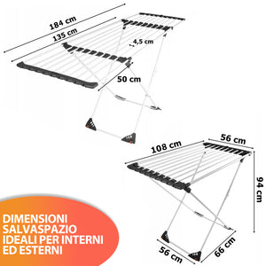 Stendino XXL Estensibile 18 Metri di Stenditura Bucato Salvaspazio Telescopica