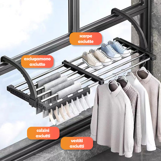 Stendino Pieghevole Salvaspazio Estensibile Stendibiancheria da Balcone Finestra