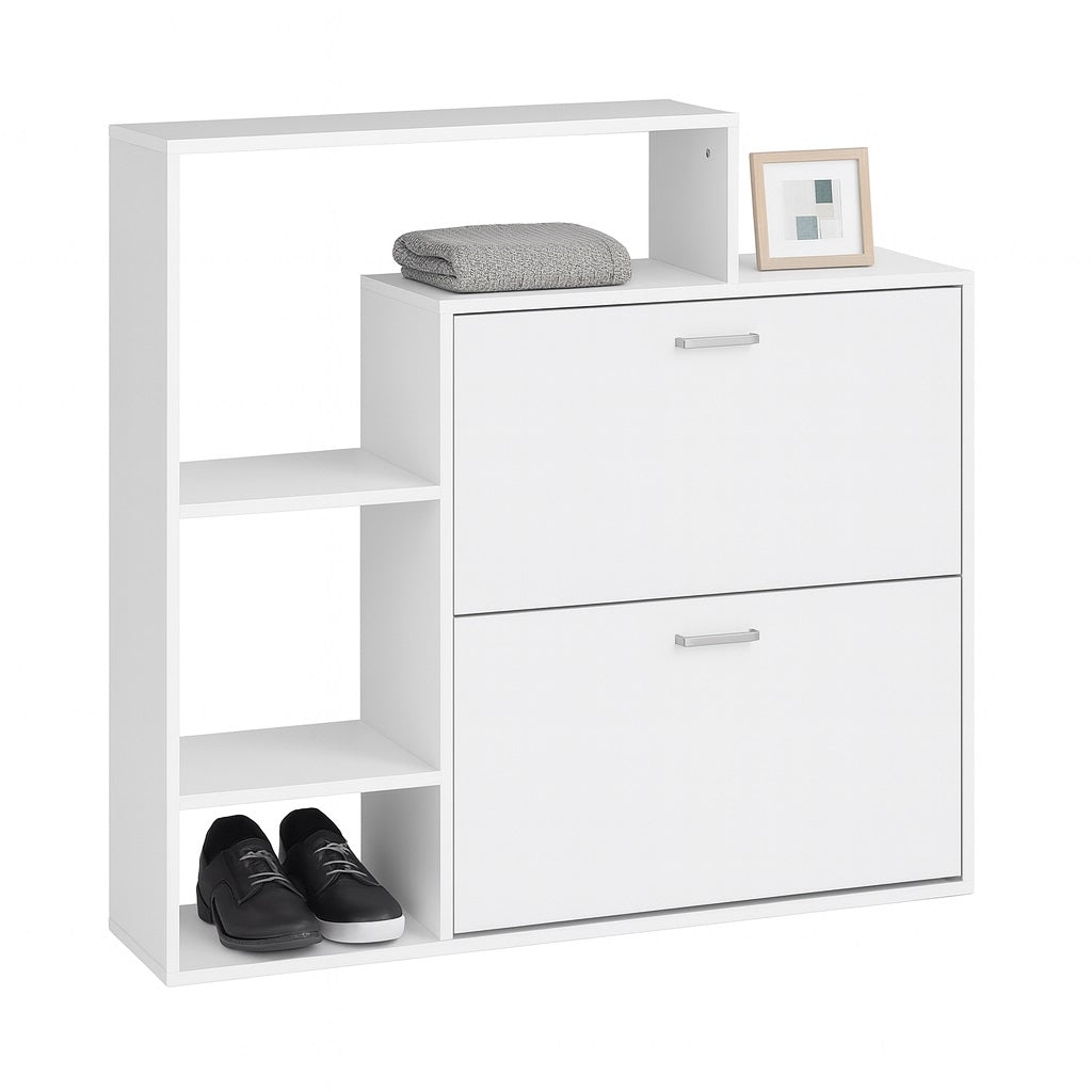 Scarpiera Doppia Profondità con Libreria 4 Ripiani Salvaspazio 102x25x98 cm Bianco