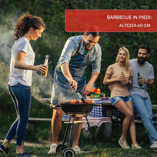 Barbecue a Carbone con Ruote BBQ Rotondo in Acciaio con Valvola di Ventilazione