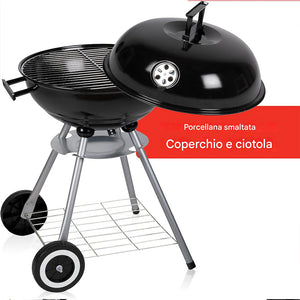 Barbecue a Carbone con Ruote BBQ Rotondo in Acciaio con Valvola di Ventilazione