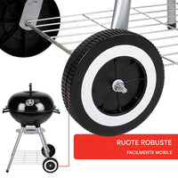 Barbecue a Carbone con Ruote BBQ Rotondo in Acciaio con Valvola di Ventilazione