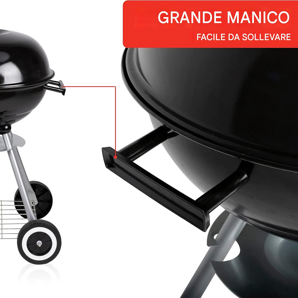 Barbecue a Carbone con Ruote BBQ Rotondo in Acciaio con Valvola di Ventilazione