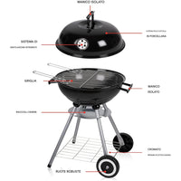 Barbecue a Carbone con Ruote BBQ Rotondo in Acciaio con Valvola di Ventilazione