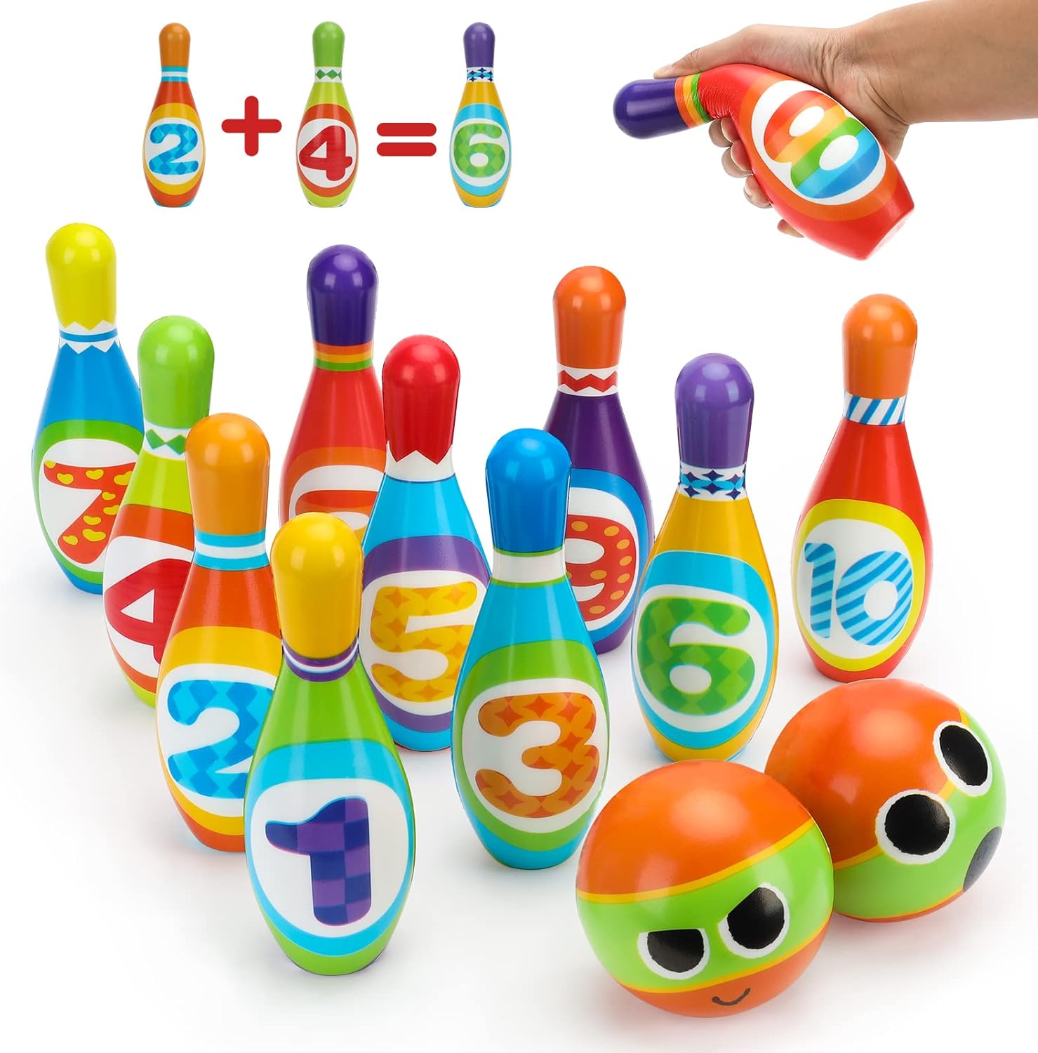 Set 10 Birilli da Bowling Giocattolo per Bambini con Pallina Morbidi e Sicuri