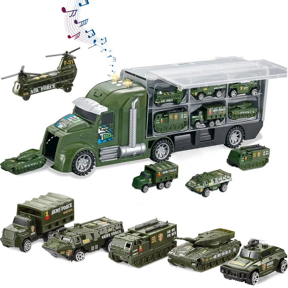 Camion Militare 12 in 1 con Carri Armati Giocattolo da Esercito con Luci e Suoni