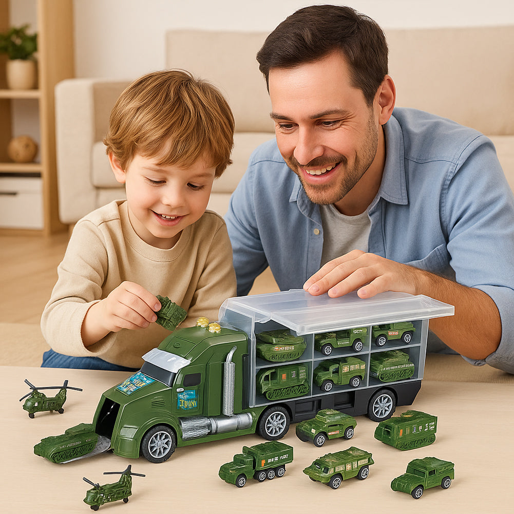 Camion Militare 12 in 1 con Carri Armati Giocattolo da Esercito con Luci e Suoni