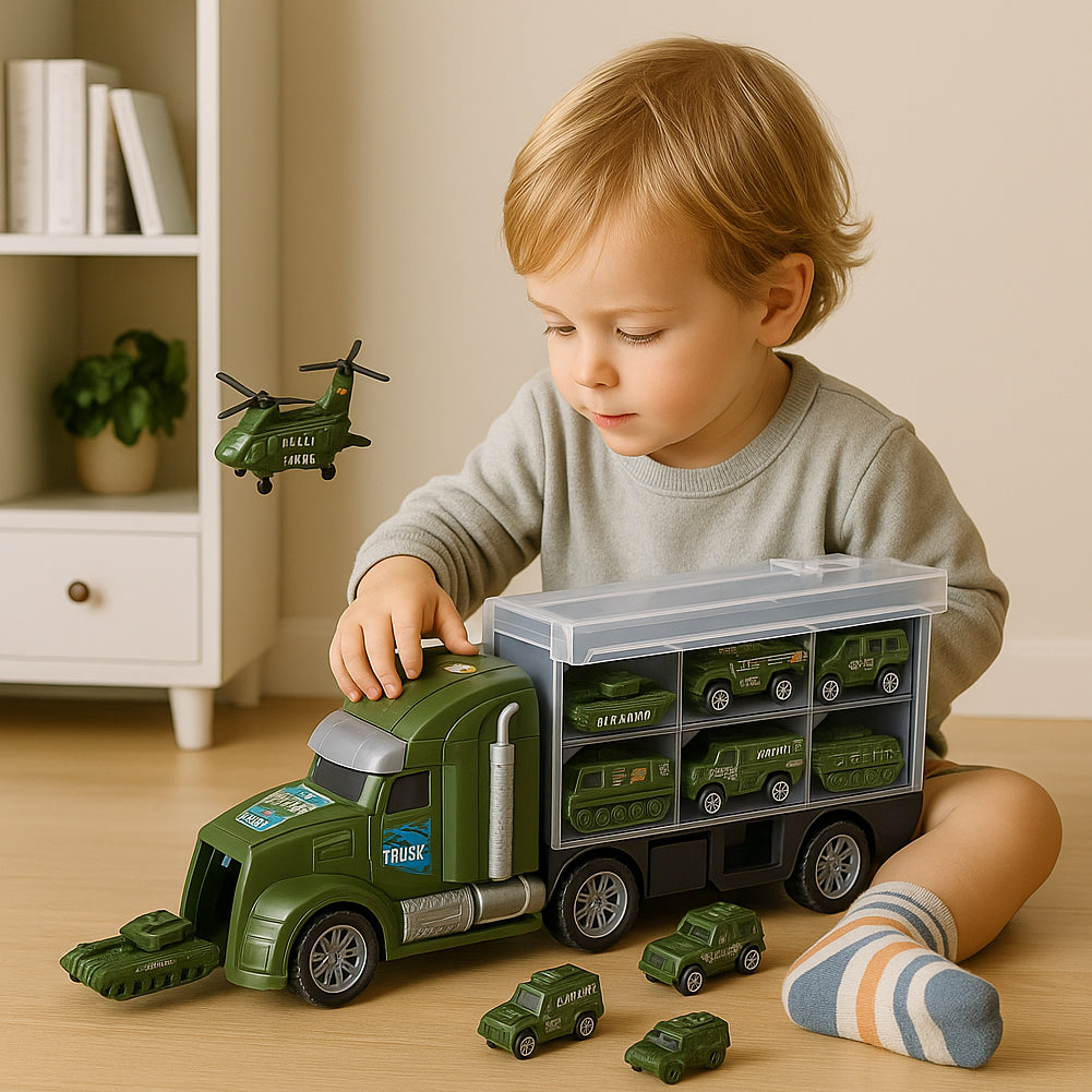 Camion Militare 12 in 1 con Carri Armati Giocattolo da Esercito con Luci e Suoni