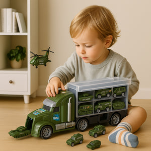 Camion Militare 12 in 1 con Carri Armati Giocattolo da Esercito con Luci e Suoni