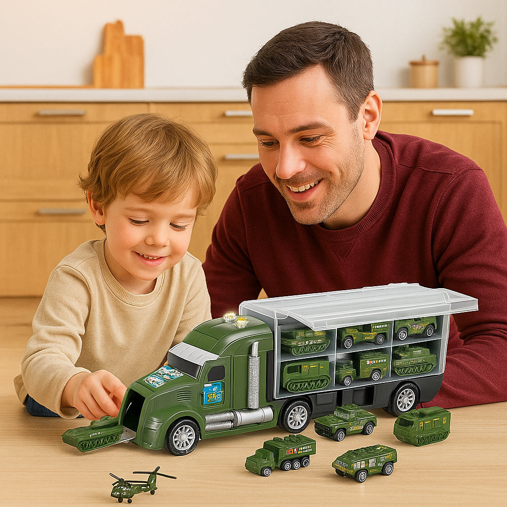 Camion Militare 12 in 1 con Carri Armati Giocattolo da Esercito con Luci e Suoni