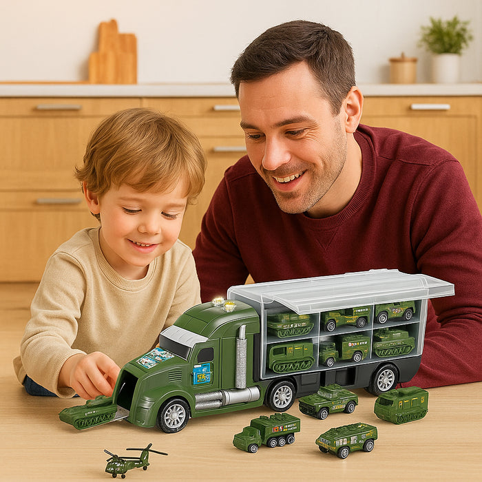 Camion Militare 12 in 1 con Carri Armati Giocattolo da Esercito con Luci e Suoni