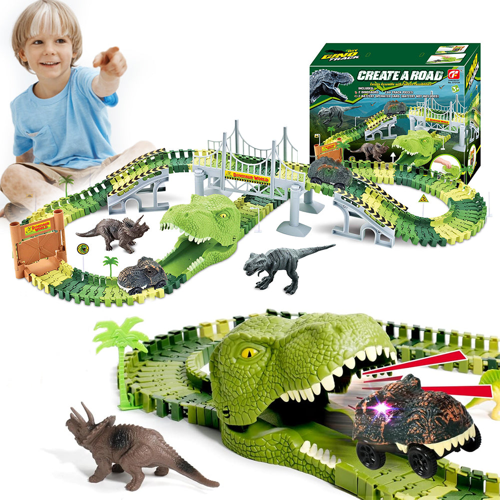 Playset Pista Macchinine Flessibili Parco dei Dinosauri Gioco con T-Rez 144 Pz