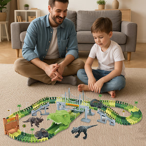 Playset Pista Macchinine Flessibili Parco dei Dinosauri Gioco con T-Rez 144 Pz