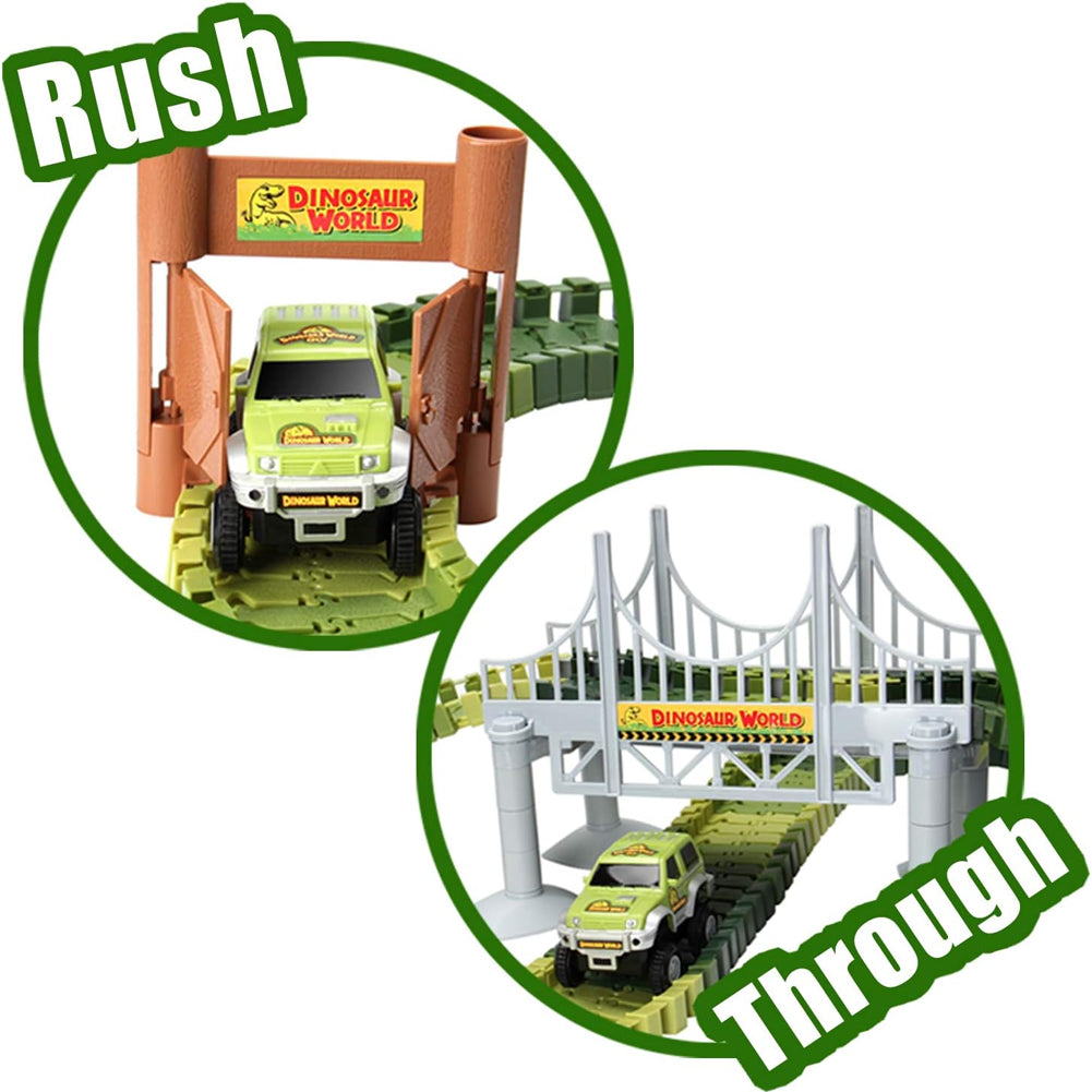 Playset Pista Macchinine Flessibili Parco dei Dinosauri Gioco con T-Rez 144 Pz