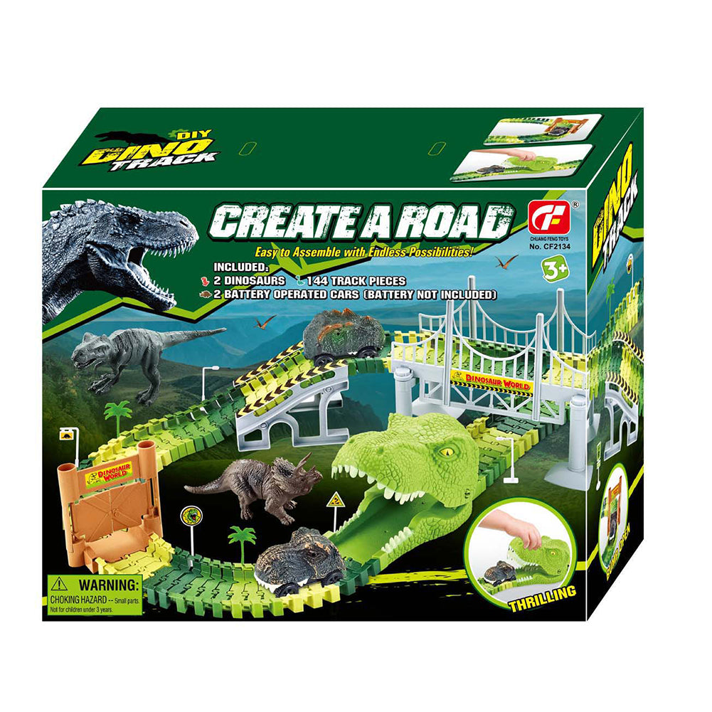 Playset Pista Macchinine Flessibili Parco dei Dinosauri Gioco con T-Rez 144 Pz