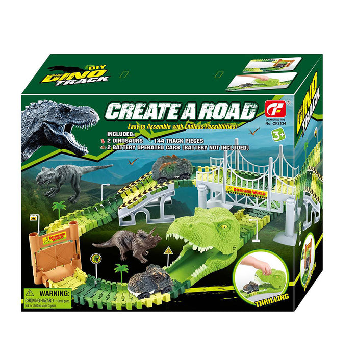 Playset Pista Macchinine Flessibili Parco dei Dinosauri Gioco con T-Rez 144 Pz