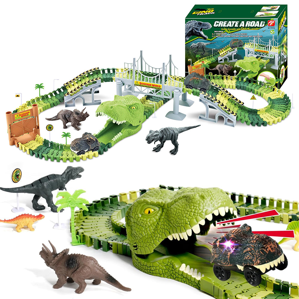 Playset Pista Macchinine Flessibili Parco dei Dinosauri Gioco con T-Rez 144 Pz