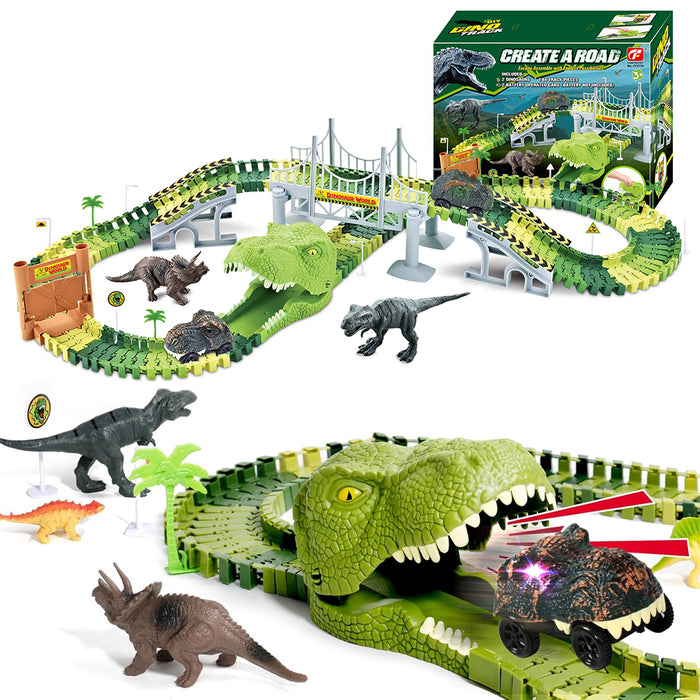 Playset Pista Macchinine Flessibili Parco dei Dinosauri Gioco con T-Rez 144 Pz