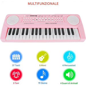 Tastiera Giocattolo Musicale Bambini 37 Tasti con Microfono Piano Keyboard Elettronico Educativo