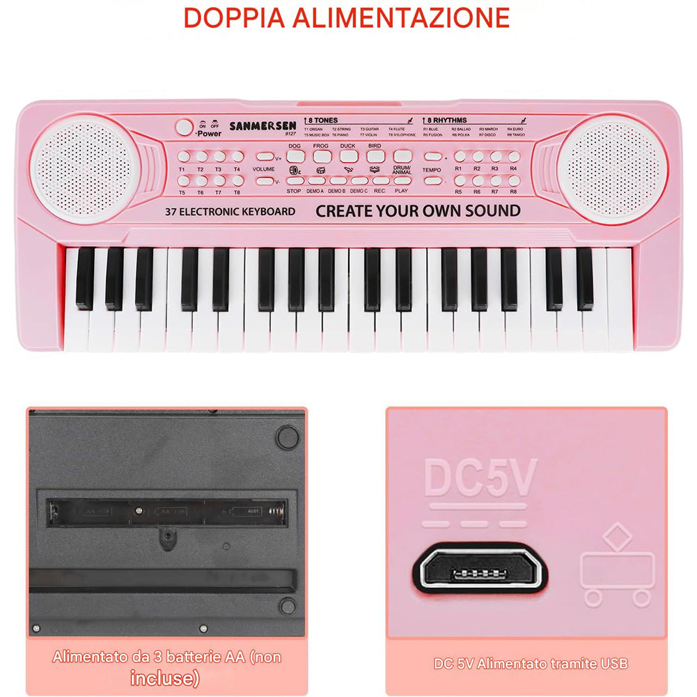 Tastiera Giocattolo Musicale Bambini 37 Tasti con Microfono Piano Keyboard Elettronico Educativo