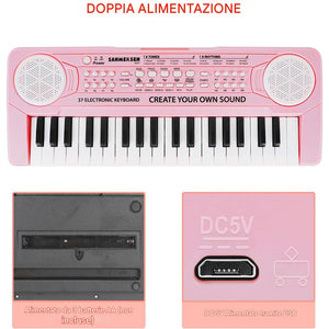 Tastiera Giocattolo Musicale Bambini 37 Tasti con Microfono Piano Keyboard Elettronico Educativo