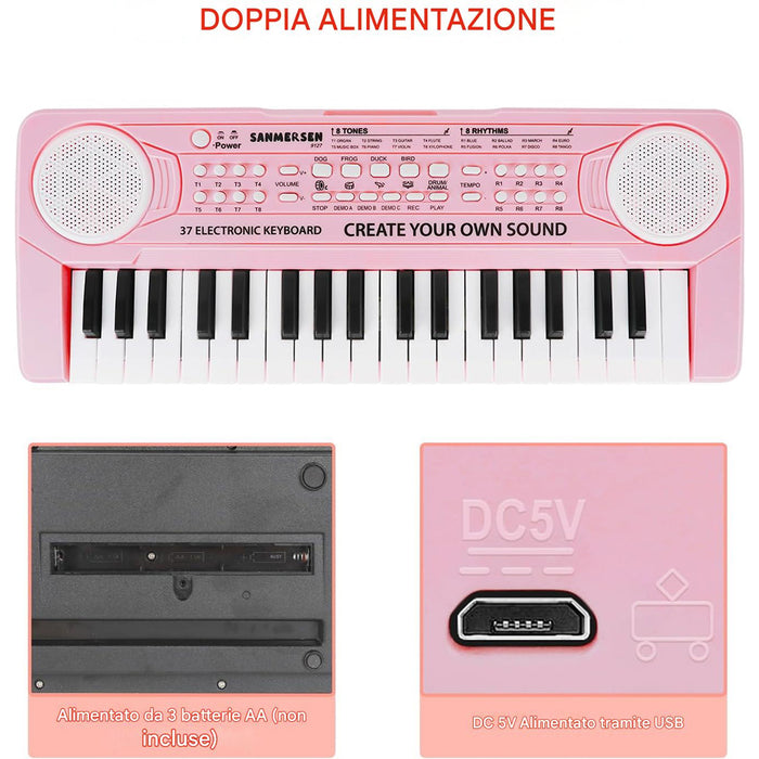 Tastiera Giocattolo Musicale Bambini 37 Tasti con Microfono Piano Keyboard Elettronico Educativo
