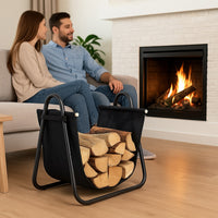 Culla Portalegna Metallo con Cesto Tessuto Oxford Porta Legna Camino Stufa Nero