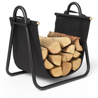 Culla Portalegna Metallo con Cesto Tessuto Oxford Porta Legna Camino Stufa Nero