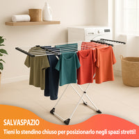 Stendino XXL Estensibile 18 MT Pieghevole Salvaspazio Telescopico con Ruote