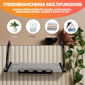Stendino Pieghevole Salvaspazio Estensibile Balcone Finestra Termosifone Acciaio
