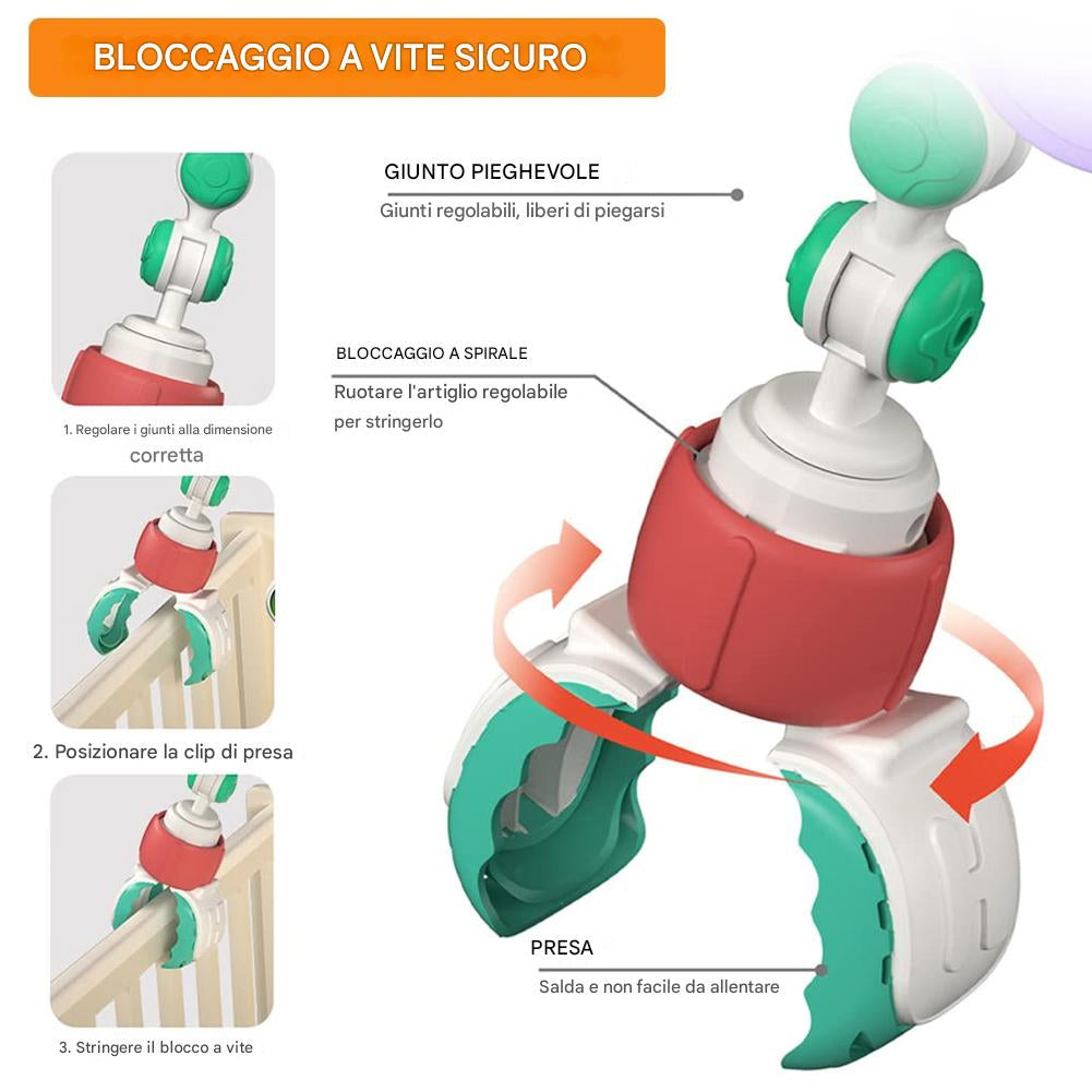 Giostrina Arco per Neonati con Suono e Clip Regolabili Giocattolo Educativo Culla Passeggino