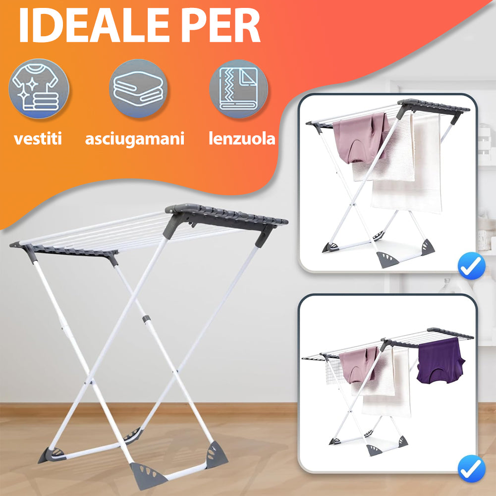 Stendino XXL Estensibile 18 MT Pieghevole Salvaspazio Telescopico con Ruote