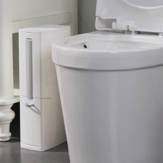 Set Scopino WC con Cestino Bagno 2 in 1 Salvaspazio Bianco con Portascopino