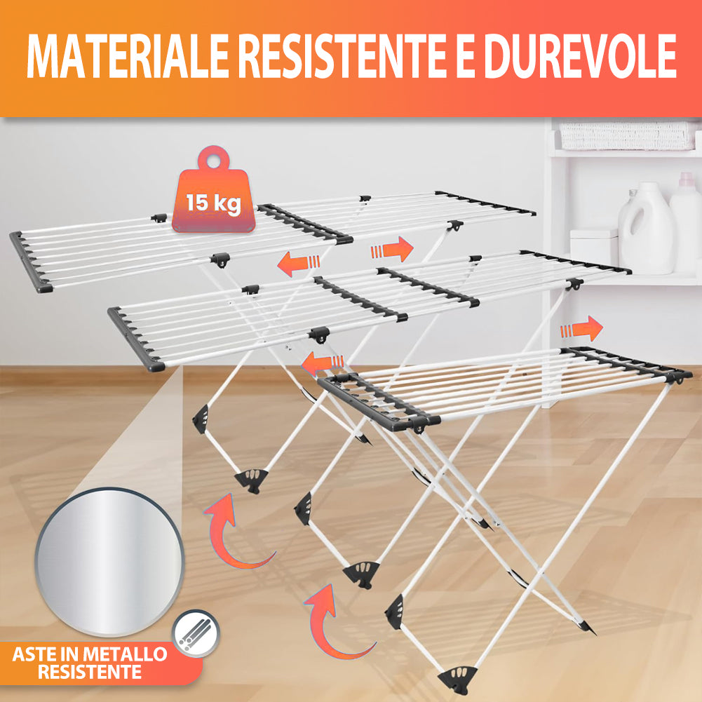 Stendino XXL Estensibile 18 MT Pieghevole Salvaspazio Telescopico con Ruote