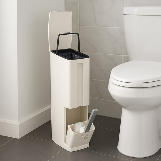 Set Scopino WC con Cestino Bagno 2 in 1 Salvaspazio Bianco con Portascopino